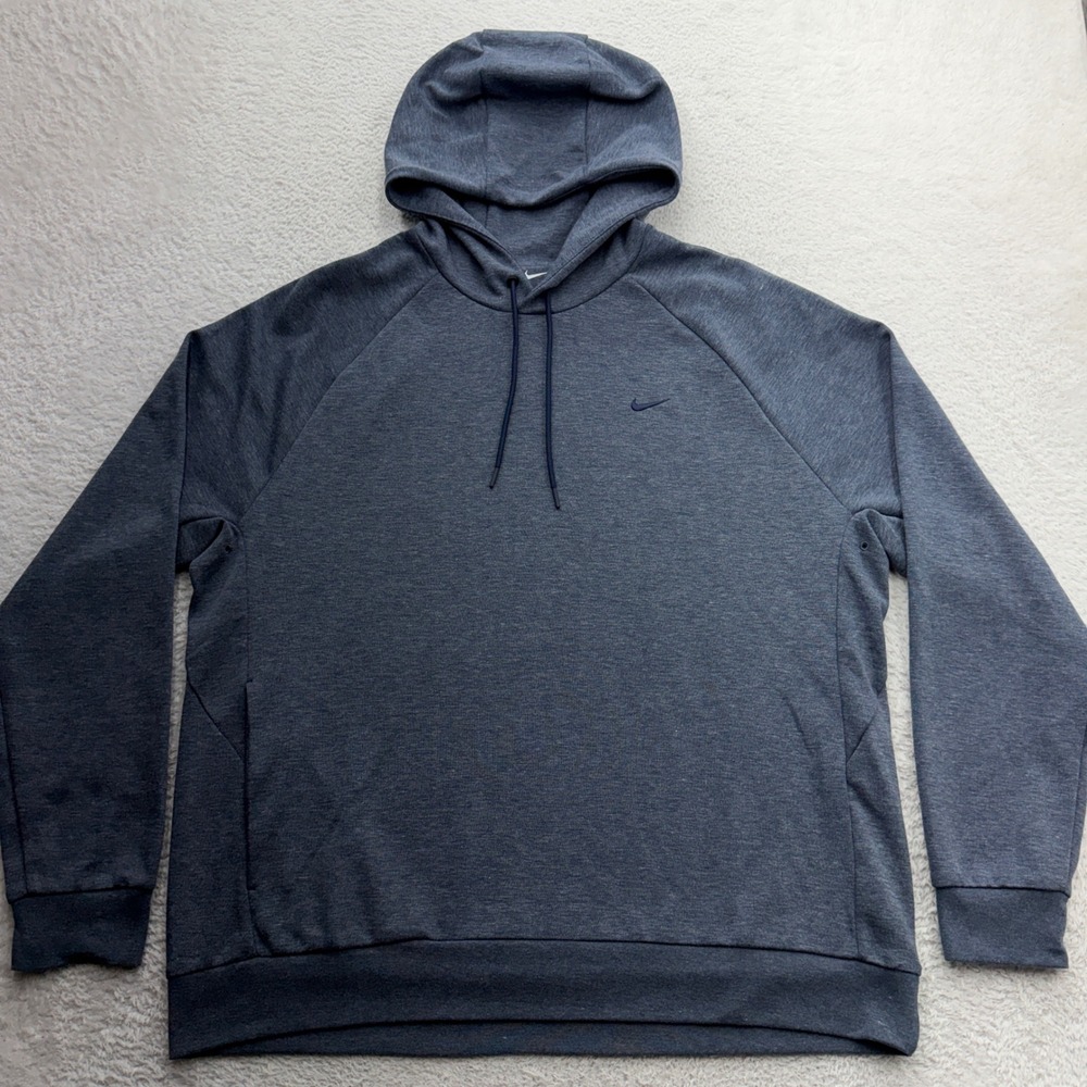 Nike Dri-FIT Mens XL Heathered Navy Blue Pullover Hoodie Raglan Activewear
